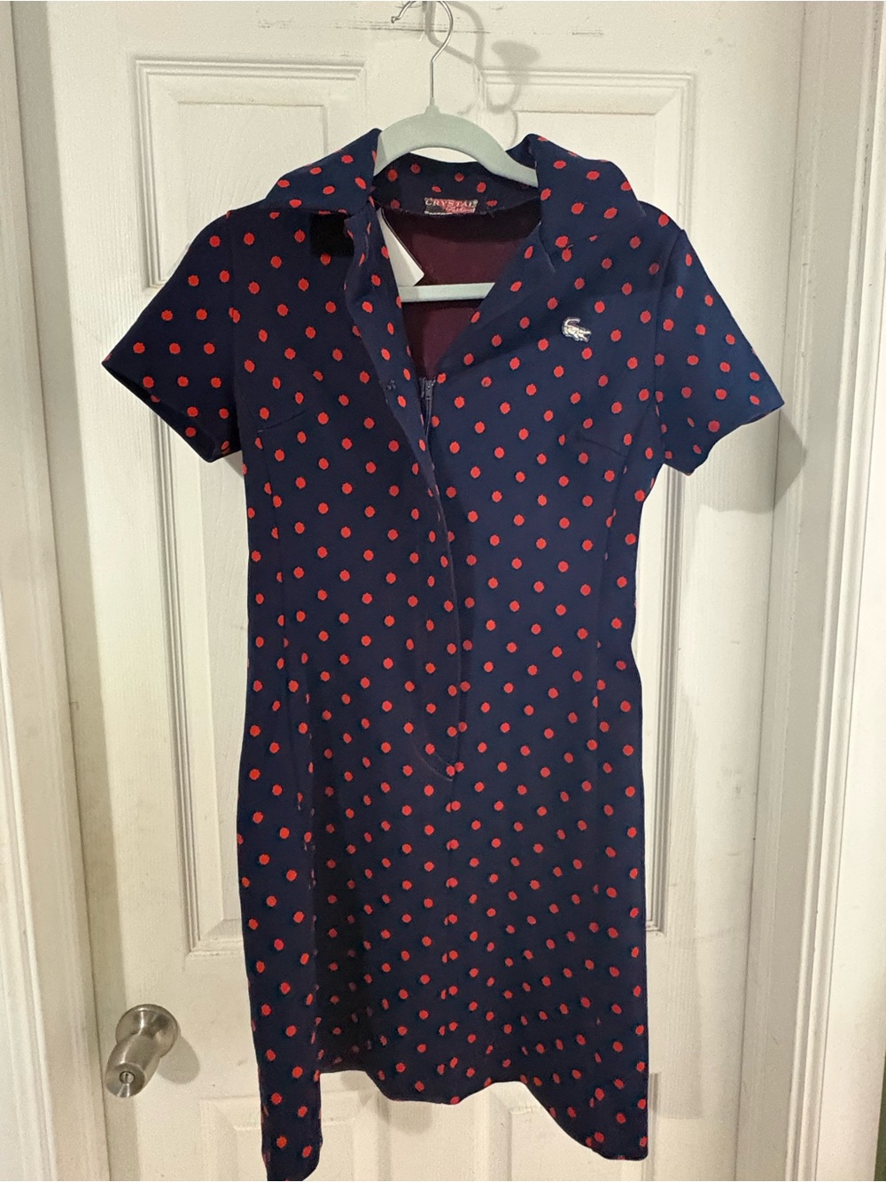 Vintage Lacoste Navy Polo Dress with Red Polka Dots